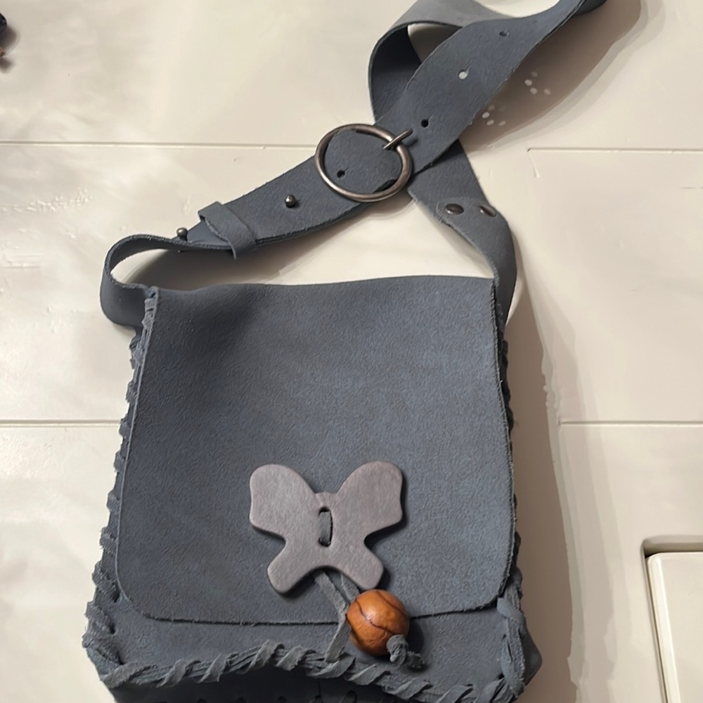 Anna Sui Charcoal Crossbody Bag with Butterfly Accent